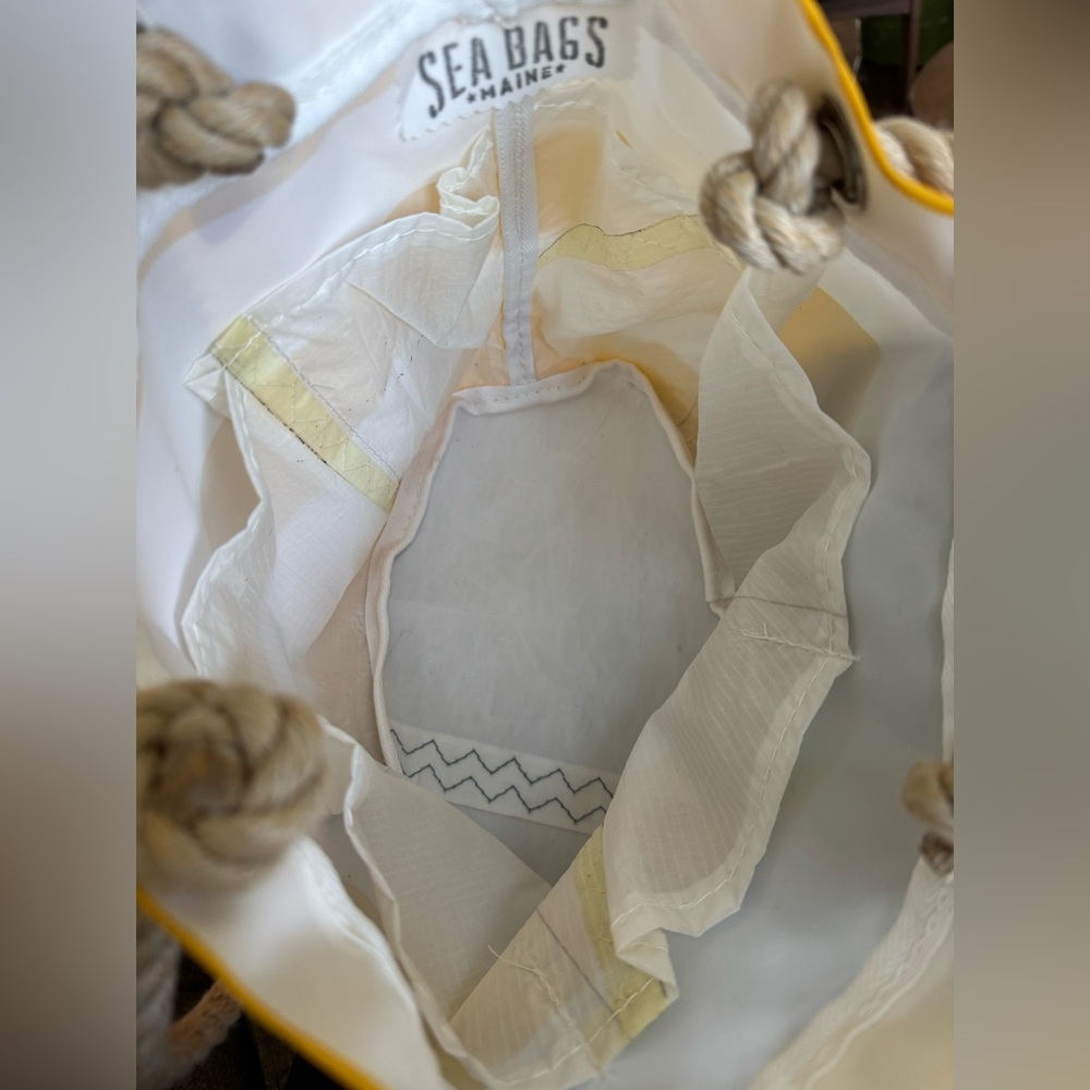 Sea Bags made w/ recycled sails! Yellow & White Bucket Bag. Nautically Chic. - Picture 9 of 11